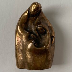 Vintage Heavy Modernist Mini Bronze Holy Family 2.5” Abstract nice Patina EUC